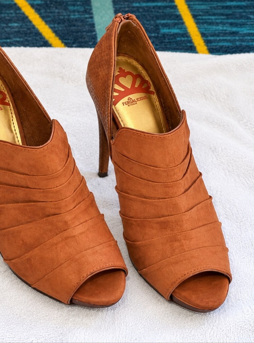 Fergalicious by Fergie Brown Peep Toe Ankle Booties Heels Size 7.5M